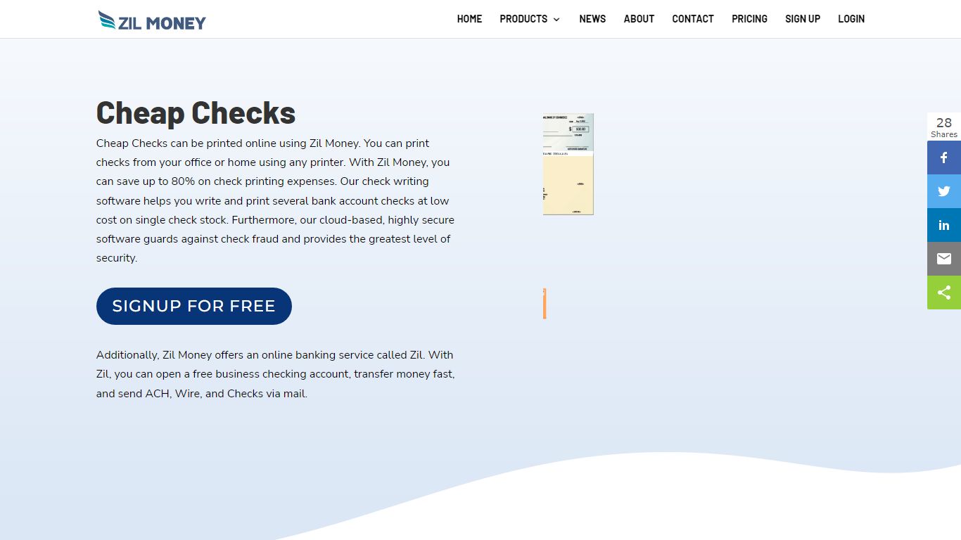 Cheap Checks Online. Print Yourself On Demand. Save 80% Cost - Zil Money